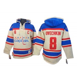 Alex Ovechkin Washington Capitals Authentic Old Time Hockey Sawyer Hooded Sweatshirt Jersey (Cream)