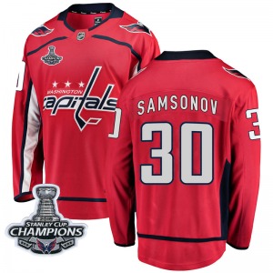 Ilya Samsonov Washington Capitals Fanatics Branded Youth Breakaway Home 2018 Stanley Cup Champions Patch Jersey (Red)