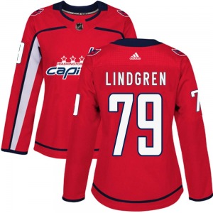 Charlie Lindgren Washington Capitals Adidas Women's Authentic Home Jersey (Red)