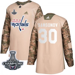 Ilya Samsonov Washington Capitals Adidas Authentic Veterans Day Practice 2018 Stanley Cup Champions Patch Jersey (Camo)