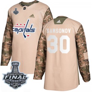 Ilya Samsonov Washington Capitals Adidas Authentic Veterans Day Practice 2018 Stanley Cup Final Patch Jersey (Camo)