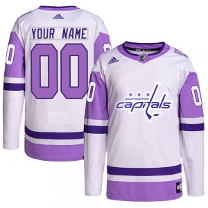 Custom Washington Capitals Adidas Authentic Custom Hockey Fights Cancer Primegreen Jersey (White/Purple)