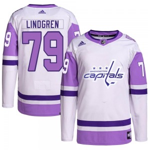 Charlie Lindgren Washington Capitals Adidas Authentic Hockey Fights Cancer Primegreen Jersey (White/Purple)