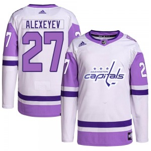 Alexander Alexeyev Washington Capitals Adidas Youth Authentic Hockey Fights Cancer Primegreen Jersey (White/Purple)