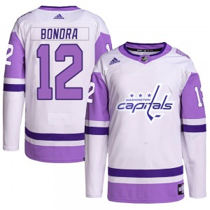 Peter Bondra Washington Capitals Adidas Youth Authentic Hockey Fights Cancer Primegreen Jersey (White/Purple)