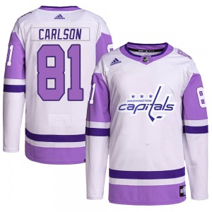 Adam Carlson Washington Capitals Adidas Youth Authentic Hockey Fights Cancer Primegreen Jersey (White/Purple)