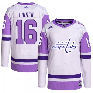 Trevor Linden Washington Capitals Adidas Youth Authentic Hockey Fights Cancer Primegreen Jersey (White/Purple)
