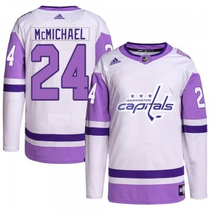 Connor McMichael Washington Capitals Adidas Youth Authentic Hockey Fights Cancer Primegreen Jersey (White/Purple)