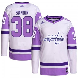 Rasmus Sandin Washington Capitals Adidas Youth Authentic Hockey Fights Cancer Primegreen Jersey (White/Purple)